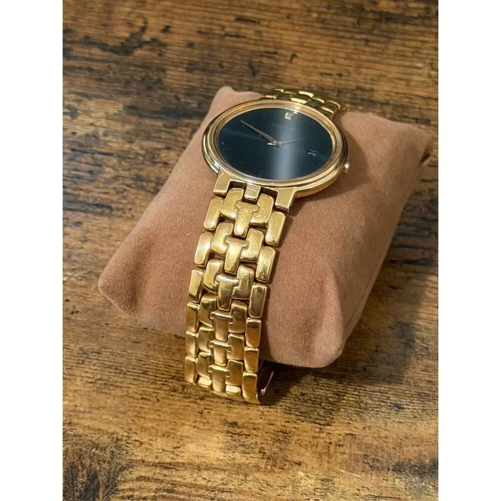 Seiko Lassale Gold Tone Quartz Watch Black Dial Date Integrated Bracelet